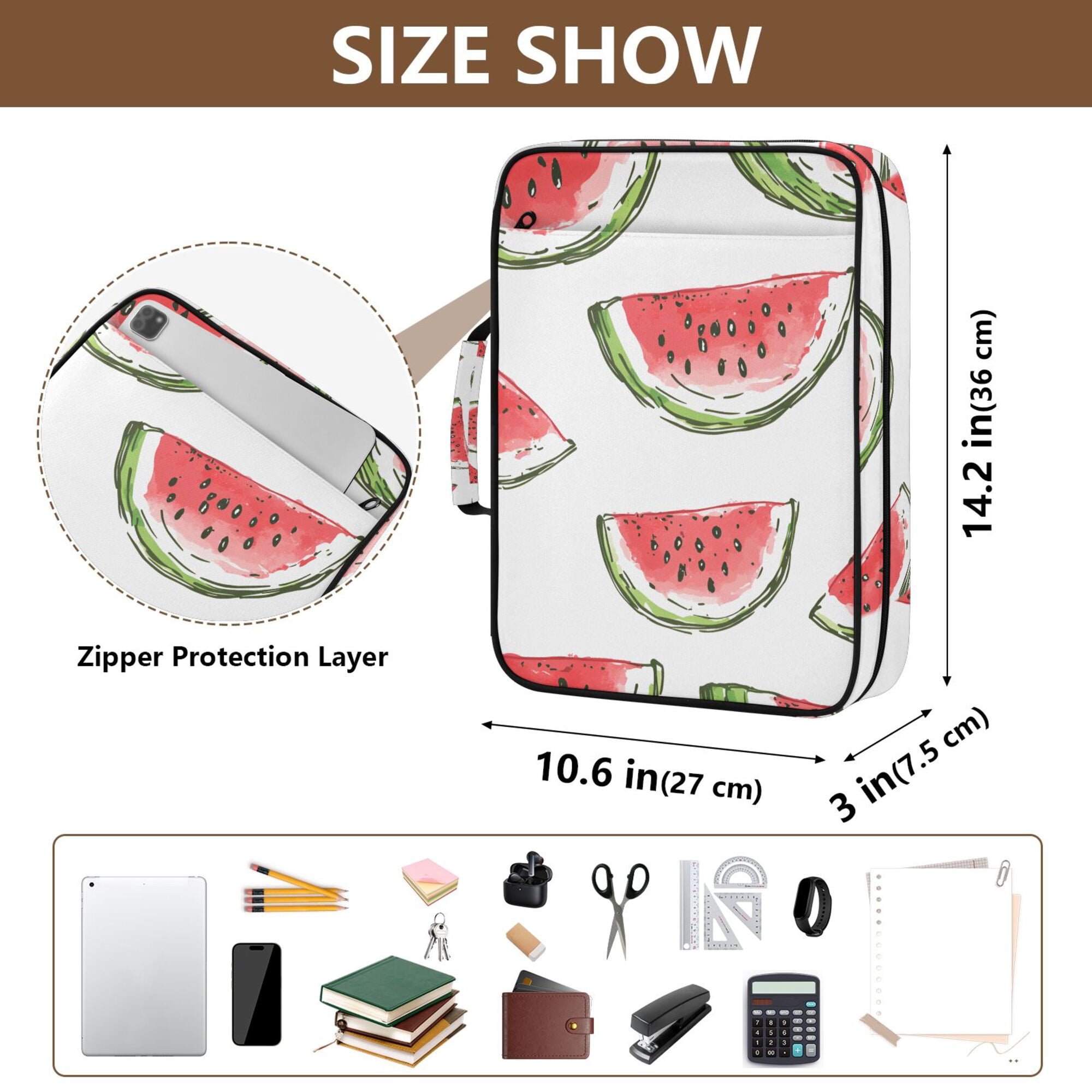FORMRS Accordion File Folder A4 Size 7-Pocket Expanding Document Organizer Bag with 3 Ring Binder, Watermelon Pattern