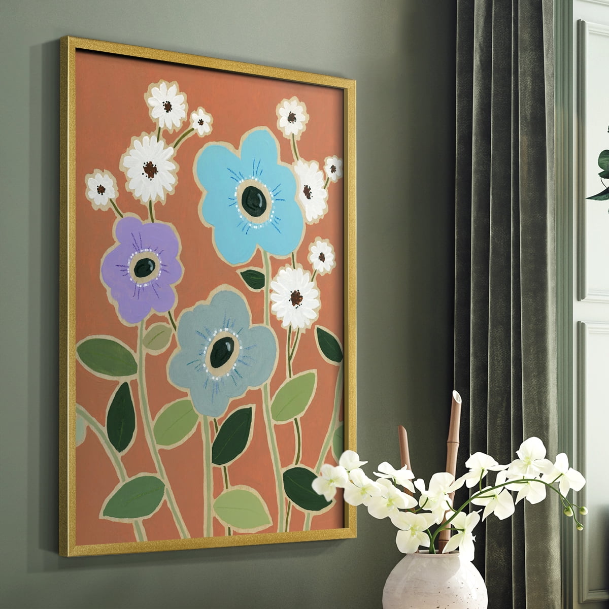 Woodblock Floral IV Framed Print - Solid Wood in Single Picture Frame Solid Wood 2 Framed Print