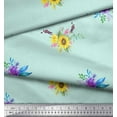 thumbnail image 3 of Soimoi Green Modal Satin Fabric Sunflower & Peony Floral Print Sewing Fabric Yard 42 Inch Wide, 3 of 3