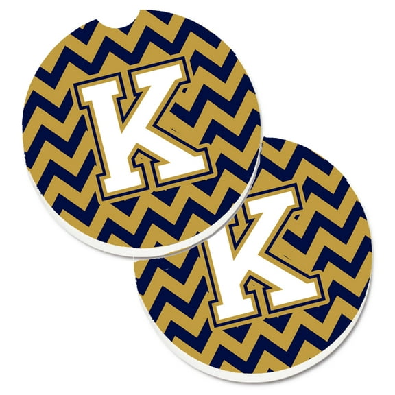 Carolines Treasures CJ1057-KCARC Letter K Chevron Navy Blue & Gold Set of 2 Cup Holder Car Coaster