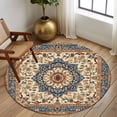 thumbnail image 3 of Vintage Floral Washable Round Area Rug 7 ft, Navy Brown Classical Ethnic Bohemian , Soft Non Slip Rugs Stain Repellent Indoor Felt Carpet for Living Dining Room Bedroom Home Office, 3 of 9