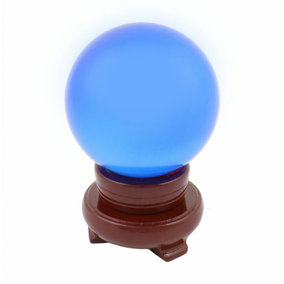 80mm Light Blue Crystal Sphere with Rotatable Wooden Stand