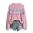 thumbnail image 7 of Women Long Sleeve Crew Neck Knit Top Vintage Fair Isle Multicolor Stripe Jacquard Print Loose Winter Sweater 5XL, 7 of 7