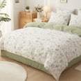 thumbnail image 2 of JOLUSERE 3-Piece White Green Leaves Flowers Comforter King Set, Soft Pink Yellow Floral Pattern Bedding Set for Adults, 2 of 8