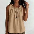 thumbnail image 4 of fheaev Cotton Linen Tank Tops for Women Crew Neck Sleeveless Tie Side Loose Fit Lightweight Solid Summer Wear Khaki 2XL, 4 of 8