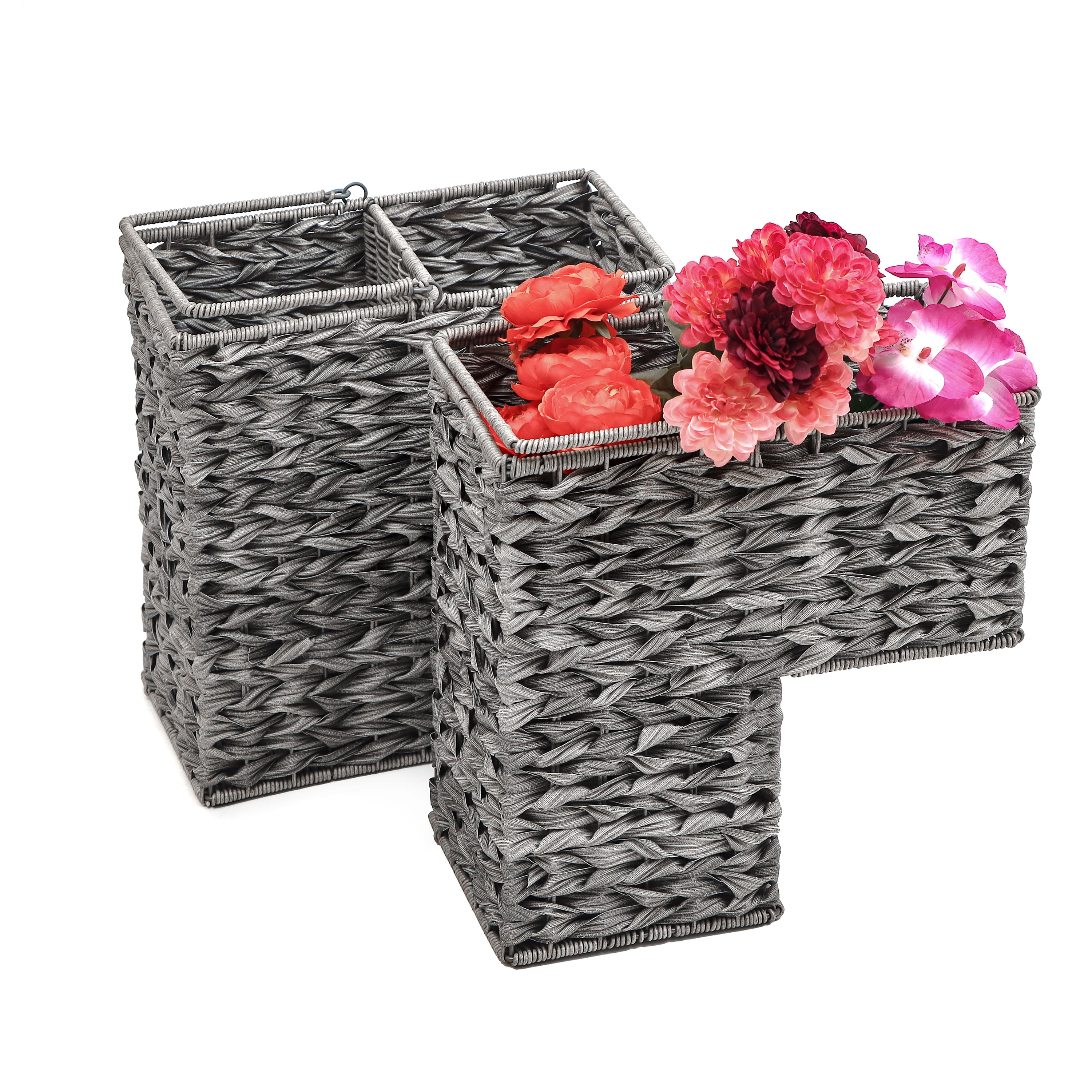 14.5" Plastic Wicker Storage Stair Basket Set With Handles by Trademark Innovations (Set of 2)