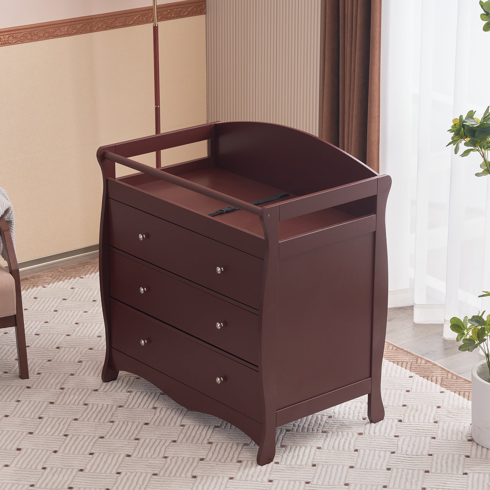 Zimtown Wood Changing Table with Drawers,Baby Dresser, Infant Diaper Station Nursery Organizer, Brown