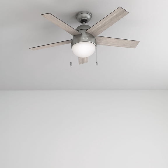 Hunter 46 inch Indoor Ceiling Fan with LED Light - Ceiling Fan with Pull Chain, For Bedroom, Living Room, or Kitchen, Standard Mount, No Remote, 5 Blades - Anslee 59267, Matte Silver