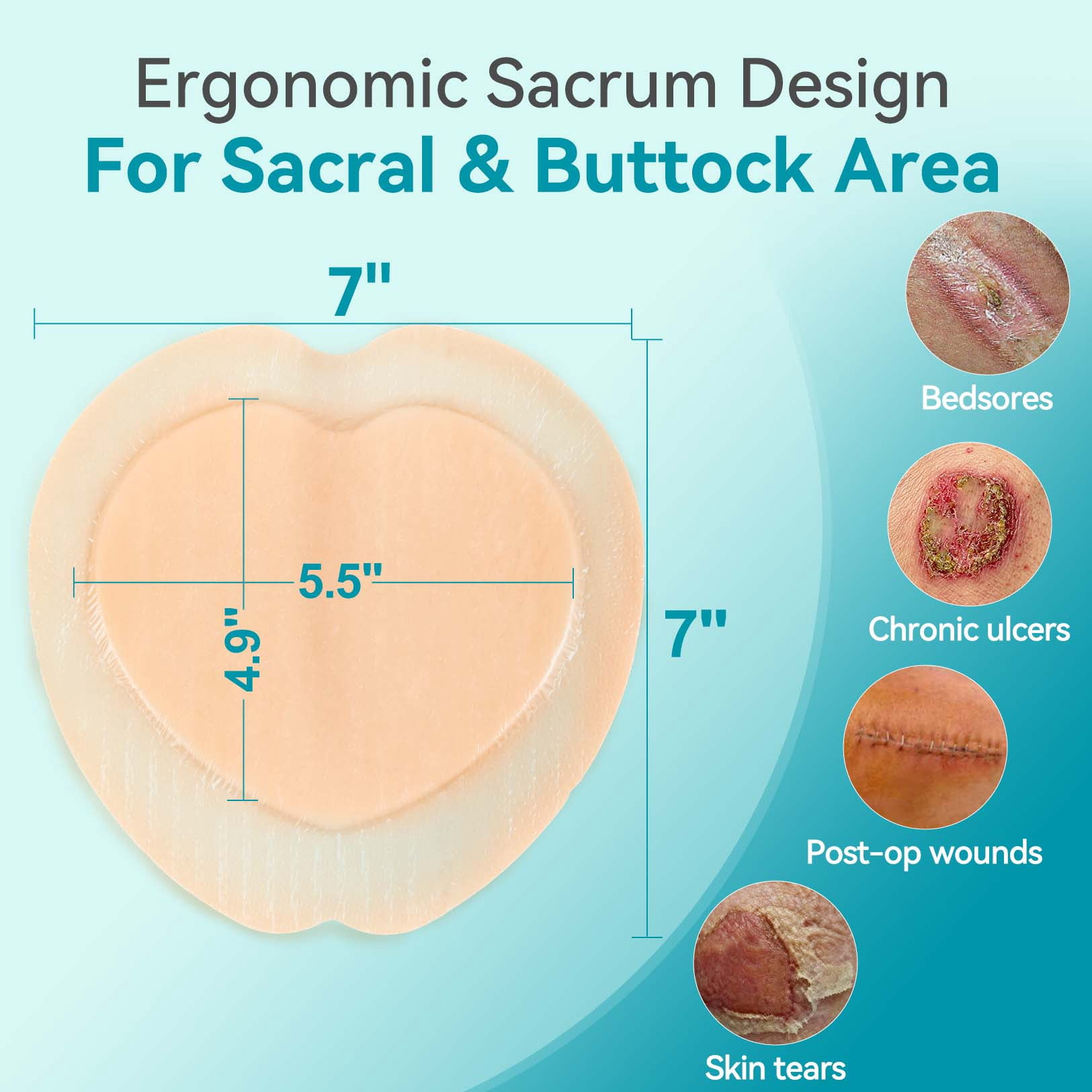 Dimora 10 Pack Wound Dressing Sacrum Foam Bandages Silicone Adhesive Border 7"x7"