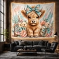 thumbnail image 6 of Young Highland Cow With Blue Floral Bow and Western Decor Cozy Farmhouse for Animal Lovers Western Wall Art Decor Birthday Gift Tapestry Wall Hanging for Bedroom and Living Room, 6 of 7