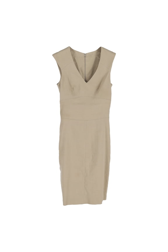 Pre-Owned Joseph V-Neck Midi Dress in Beige Linen
