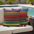 thumbnail image 4 of Boho Red Stripes Outdoor Waterproof Pillow Covers, Colorful Mexico Blue Green Yellow Decorative Square Throw Pillowcase Sofa Cushion Sham for Patio/Couch/Chair, 16"x16" 2 Pack, 4 of 8