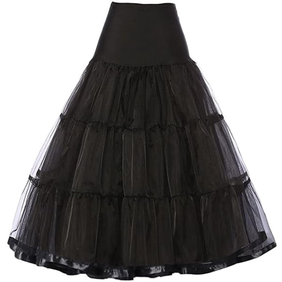 CYYPLAS Women's Puffy Petticoat 39'' Length Black Underskirt Midi Crinoline Tulle Petticoat Half Slip 1PC