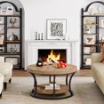 thumbnail image 7 of Round Coffee Table for Living Room, 2-Tier Circle Coffee Table with Storage, Accent Center Table Modern Design, Wooden Grain and Black, 7 of 7