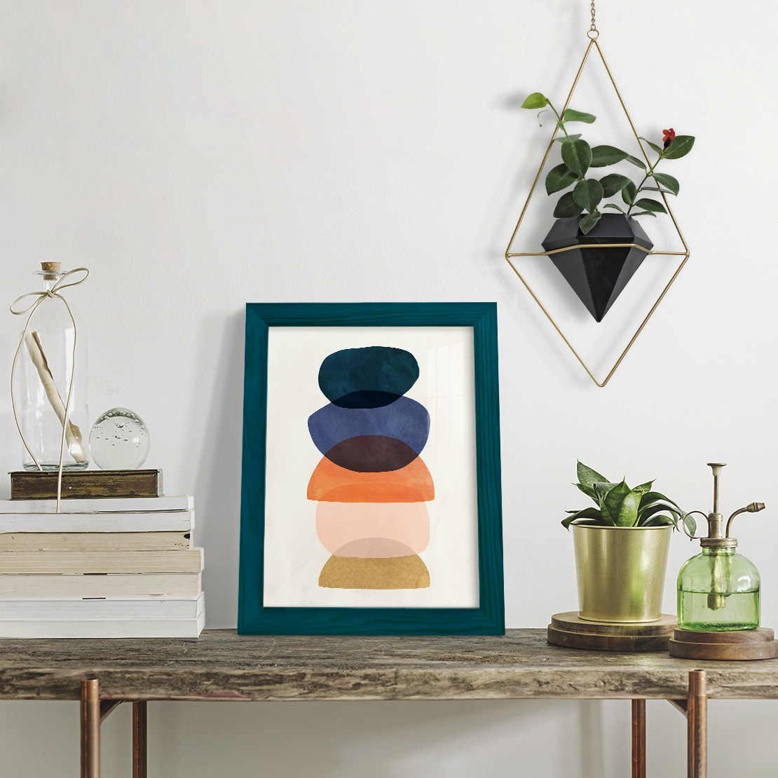 Mod Pods I -Framed Print w/glass-Ocean Blue