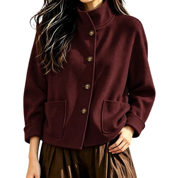 uublik Trench Coat Women Wine Button Down Collared Short Jacket Trendy Clothes