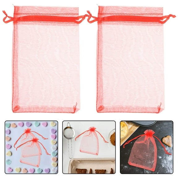 UPOUART 100 Pcs Red Organza Drawstring Bags 5.9x3.9in Square Jewelry Bags for Christmas Wedding Party Favor Packaging