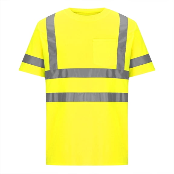 Baeitkot Men's Single Pocket Reflective Strip Round Neck Short Sleeved Breathable Casual Loose Popular products in Apparel internationally