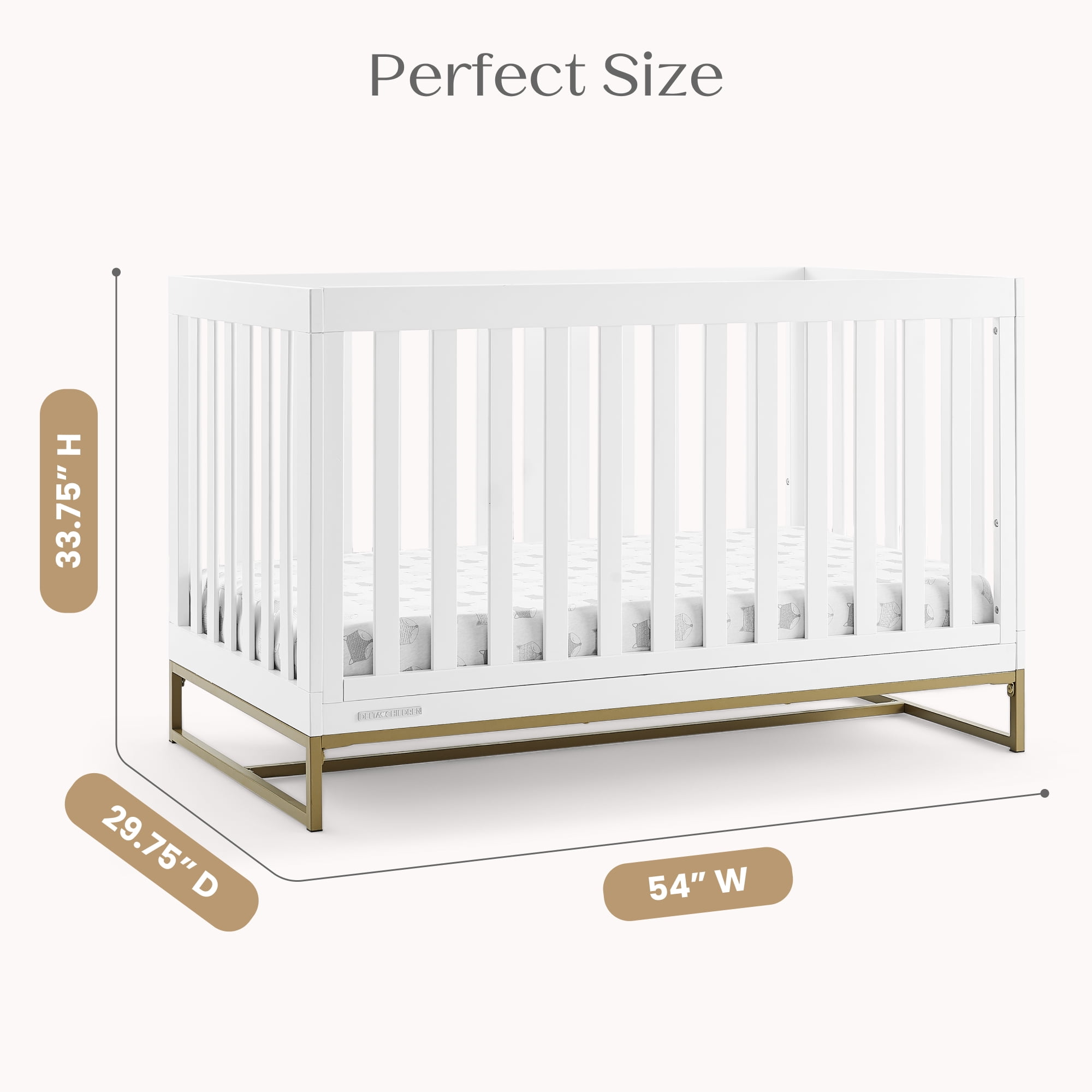 Delta Children Jade 4-in-1 Convertible Baby Crib - Greenguard Gold Certified, Bianca White/Bronze