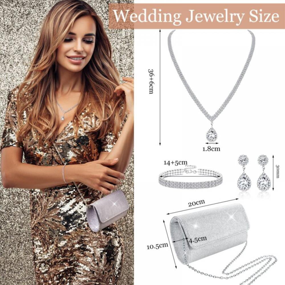 4pcs Silver Clutch Purse Jewelry Set for Women Evening  display picture 1
