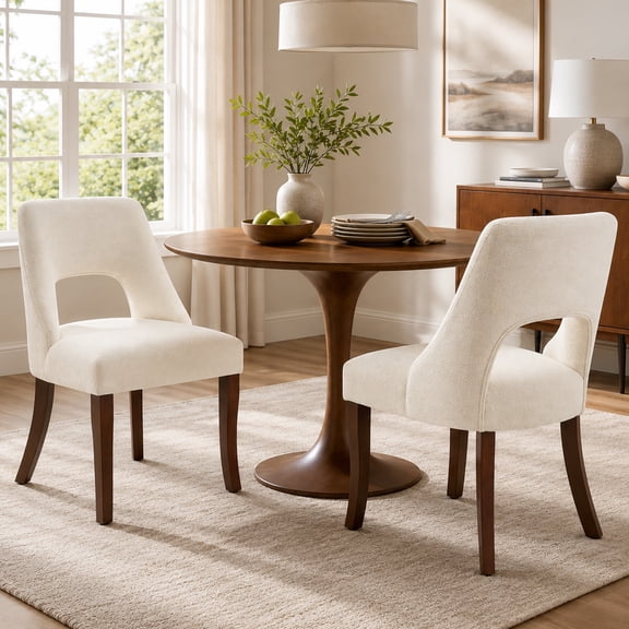 LEGAHOME Upholstered Dining Chair Set of 2, Wooden Dining Side Chairs with Curved Backrest, Mid-Century Chenille Kitchen Chairs for Dining Room, 300lbs Weight Capacity, Beige