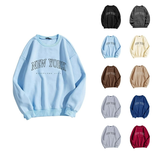 Chandail en Molleton pour Femmes New York 2026 Automne Hiver Décontracté Manches Longues Col Rond Graphique Chandail