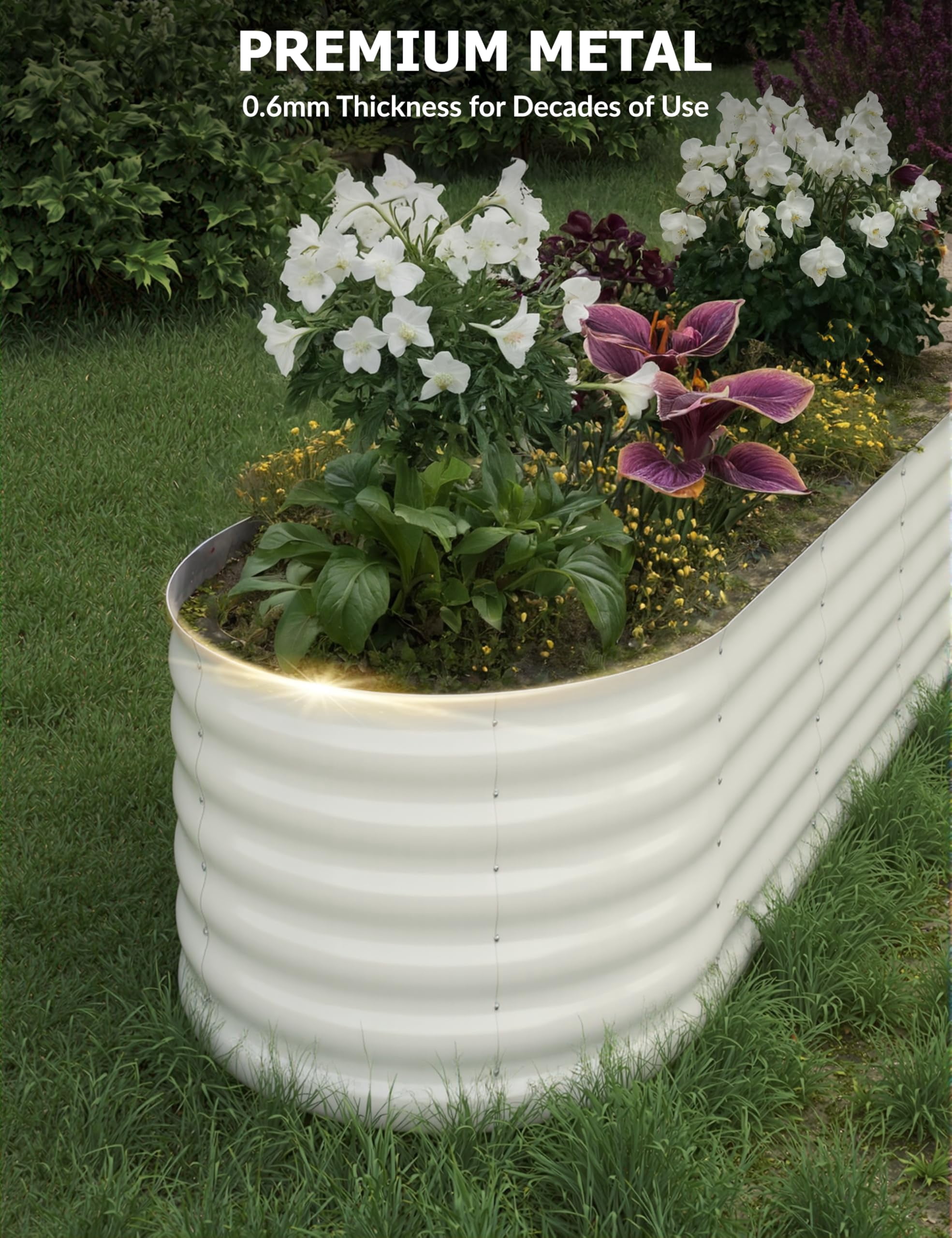 2Pack 8'*2'*1.5' Oval Metal Raised Garden Bed – Heavy-Duty Galvanized Steel Outdoor Planter Box for Vegetables, Flowers & Herbs, Weather-Resistant, Beige