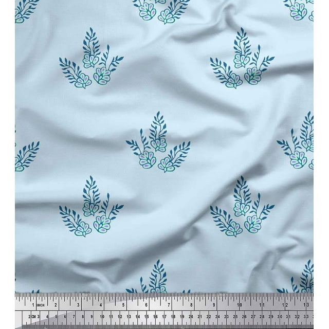 Soimoi Georgette Viscose Fabric Leaves & Floral Block Printed Fabric 1 Yard 42 Inch Wide