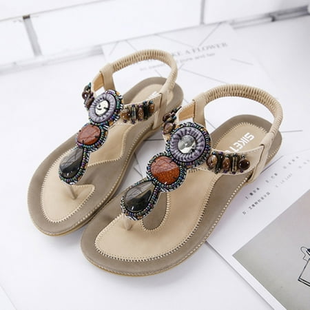 

UMfun Summer Sandals For Women Flat Slip On Sandals Crystal Roman Shoes Open Toe Casual Sandals