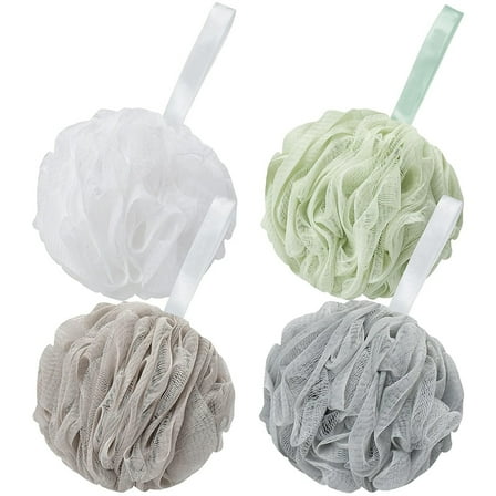 NOGIS Bath Shower Loofah Sponge, 4 Pack 60G Large Shower Mesh Ball Soft Pouf Body Scrubber, Exfoliate, Cleanse, Soothe Skin, Loofah Sponges for Men and Women,Christmas Gifts, Multi Colour