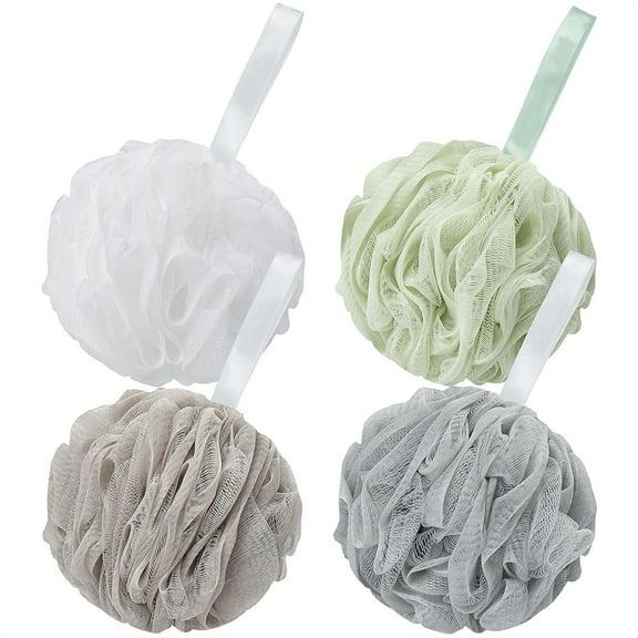 NOGIS Bath Shower Loofah Sponge, 4 Pack 60G Large Shower Mesh Ball Soft Pouf Body Scrubber, Exfoliate, Cleanse, Soothe Skin, Loofah Sponges for Men and Women,Christmas Gifts, Multi Colour