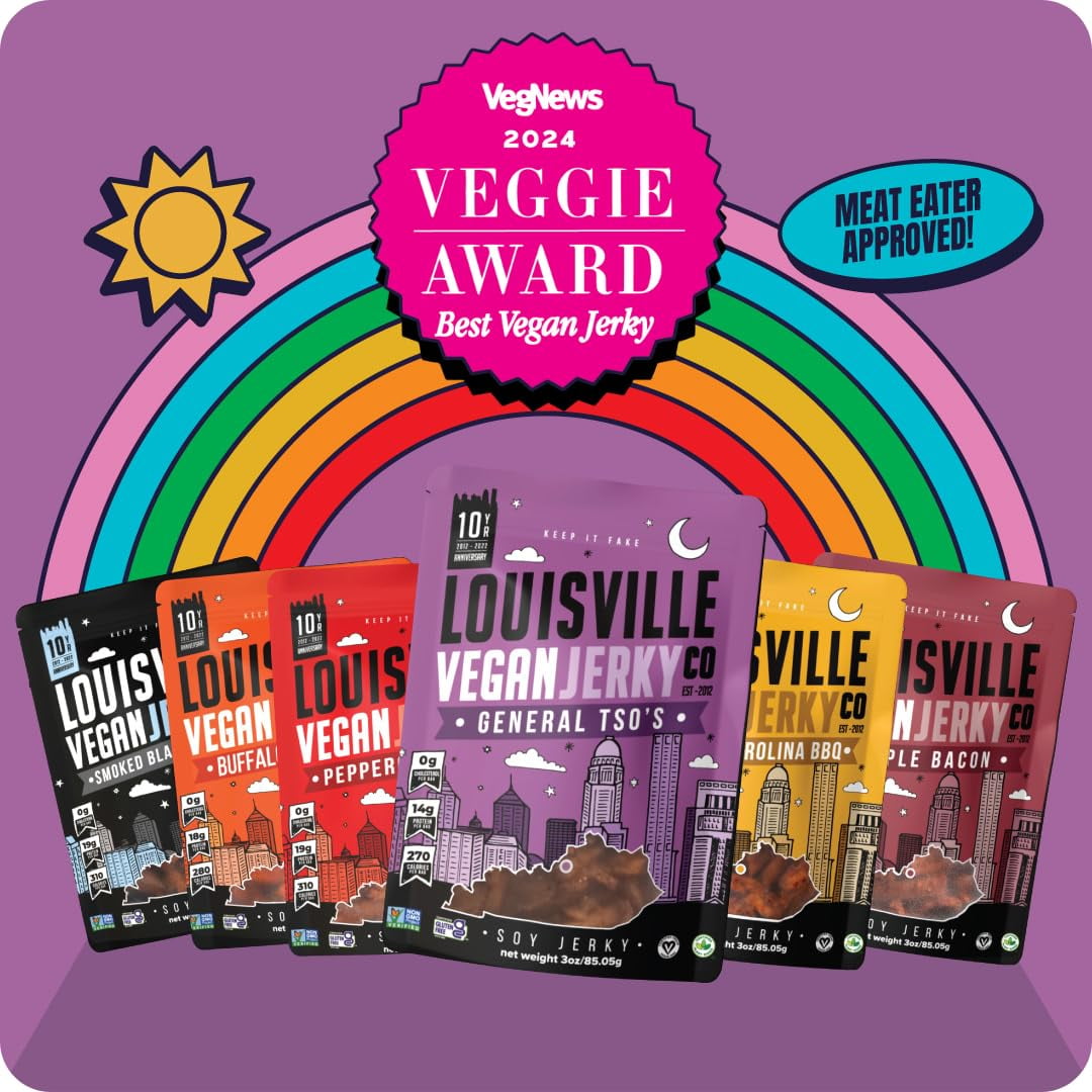 (Pack of 10), Louisville Vegan Jerky General Tso's Soy Jerky, 3 oz
