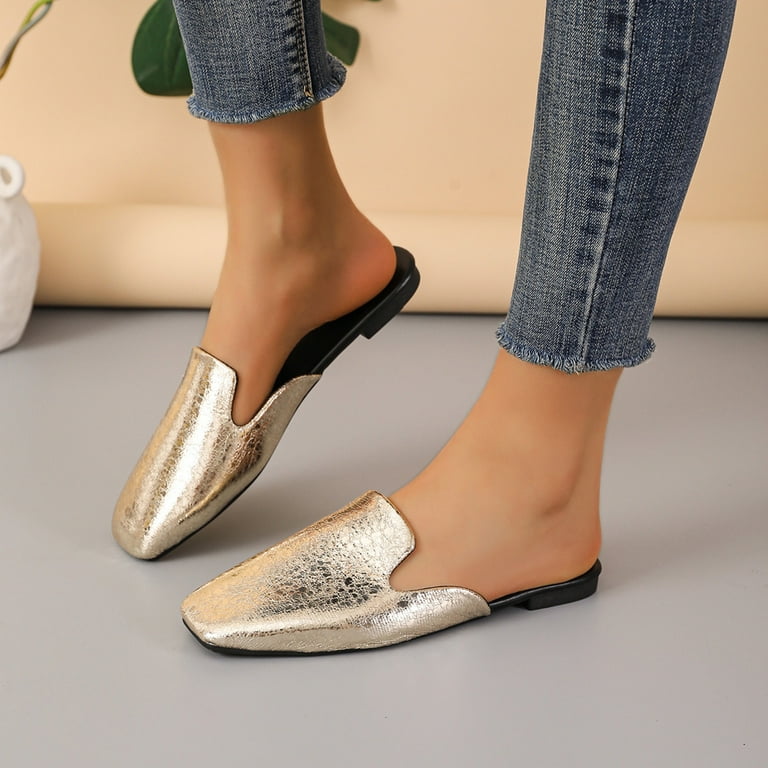 Ladies Fashion Summer Solid Color Bright Leather Closed Toe Flat Bottom Casual Slippers Womens Slippers with Back on Slippers for Women Feet Slippers for Women Extra Wide Chicken Slippers for Women