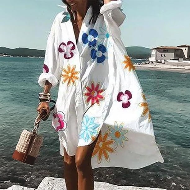 Puntoco Blusa de manga larga con botones sueltos para mujer, informal, a la moda, con solapa Puntoco Puntoco-5307