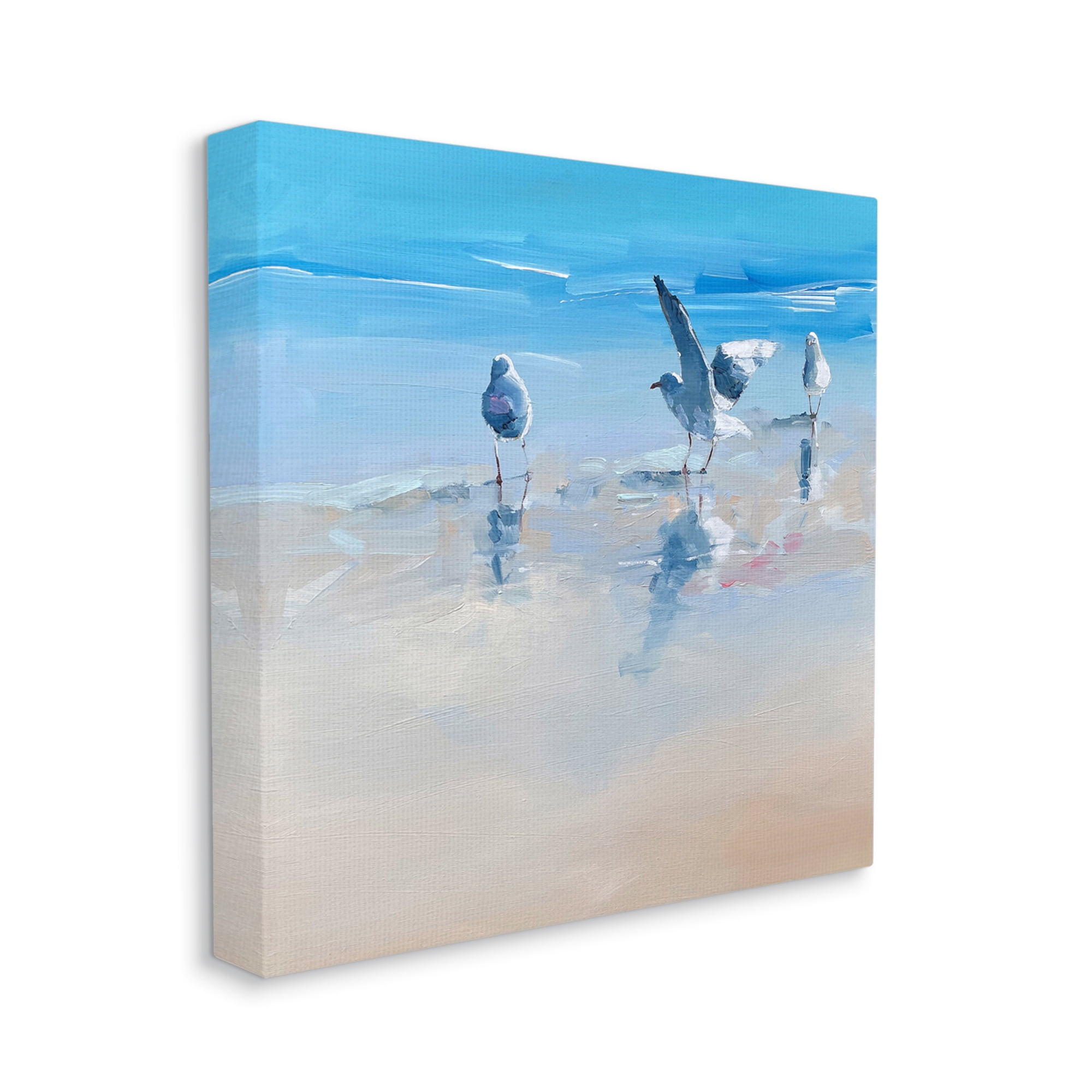 Stupell Industries Seagulls on Beach Painting Animals & Insects Painting Gallery Wrapped Canvas Art Print Wall Art, 17 x 17