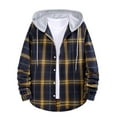 thumbnail image 2 of cllios Plaid Shirt for Men Lightweight Hooded Flannel Shirt Jacket Men's Casual Drawstring Hoodie Jackets Button Down Shirts Navy M, 2 of 8