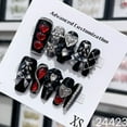 thumbnail image 3 of Handmade Y2k Press on Nails Goth Style Black and Red Halloween Fake Nails with Design Full Cover Long Coffin Acrylic Nail Tips, 3 of 5