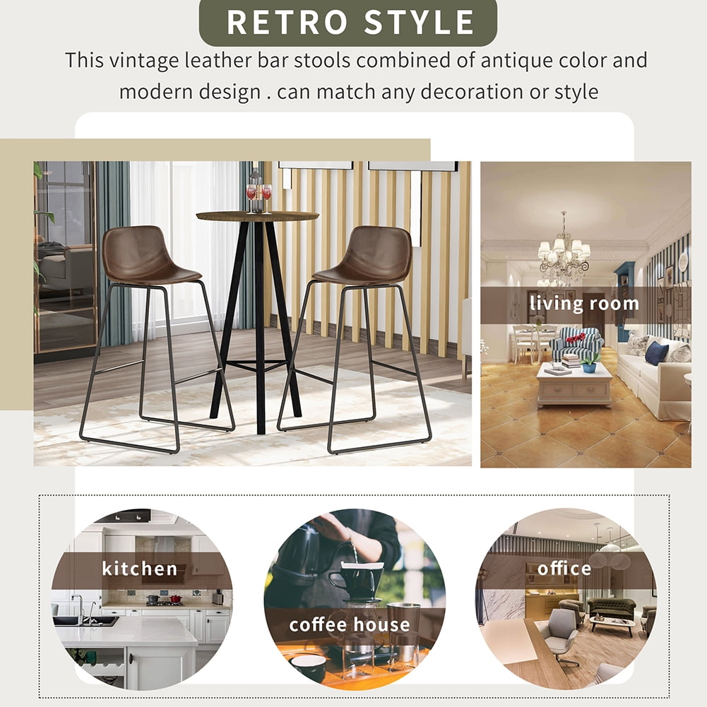Lowestbest 2Pcs Height Bar Stools, 39" Footrest Dining Chairs, Vintage Leatherier Barstool (Light Brown) Lowestbest 2Pcs Height Bar Stools, 39" Footrest Dining Chairs, Vintage Leatherier Barstool (Light Brown)