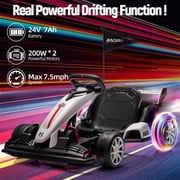Goldensoil 24V Kids Electric Go Kart,200W Dual Motor,High Speed Drift Kart,Variable Speed,FWD/REV,White