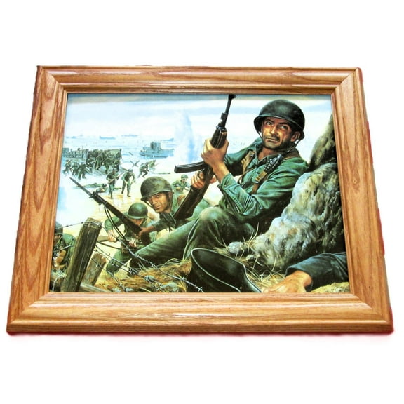 Framed World War Two Printed Painting... D DAY.... Utah Beach, Normandy 1944. American Wall Decor, Wall Art.