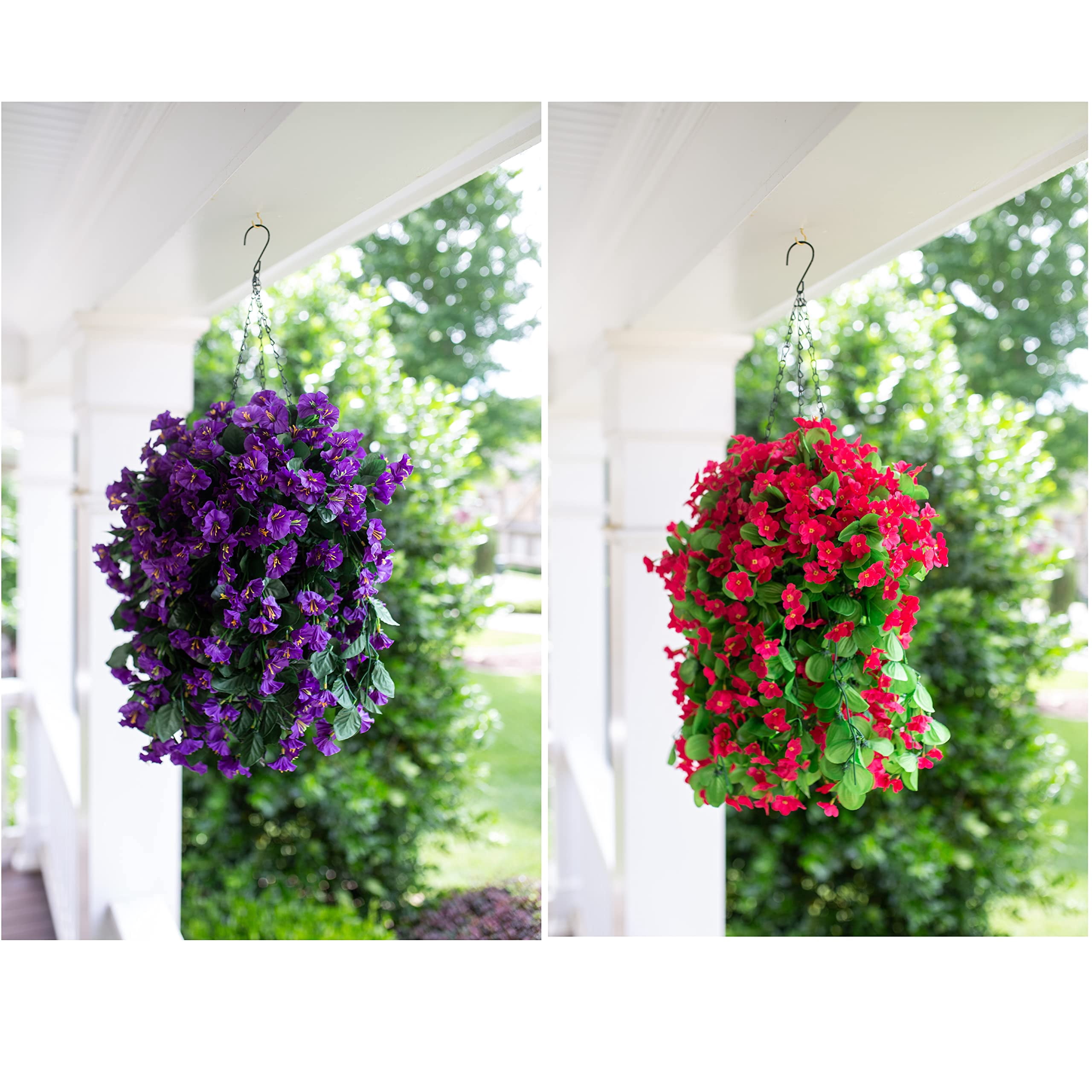 Artificial Fake Hanging Flowers Plants,2PCS Faux Silk Morning Glory Trailing Vines for Outdoor Decoration