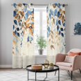 thumbnail image 5 of Orange Blue Botanical Kitchen Curtains 84 Inch Length, Weeping Fall Eucalyptus Leaves Rustic Grommet Top Bedroom Living Room Curtains, Light Filtering Cafe Curtain Drapes 2 Panels Set 84''x84'', 5 of 9