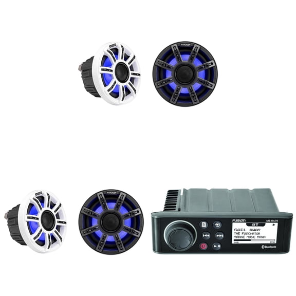 Fusion Entertainment MS-RA70 Marine Entertainment System with Bluetooth w/ (2 Pair) 51MSC654 - MSC 6.5-Inch Premium Marine 4-Ohm LED Coaxial System, Pair
