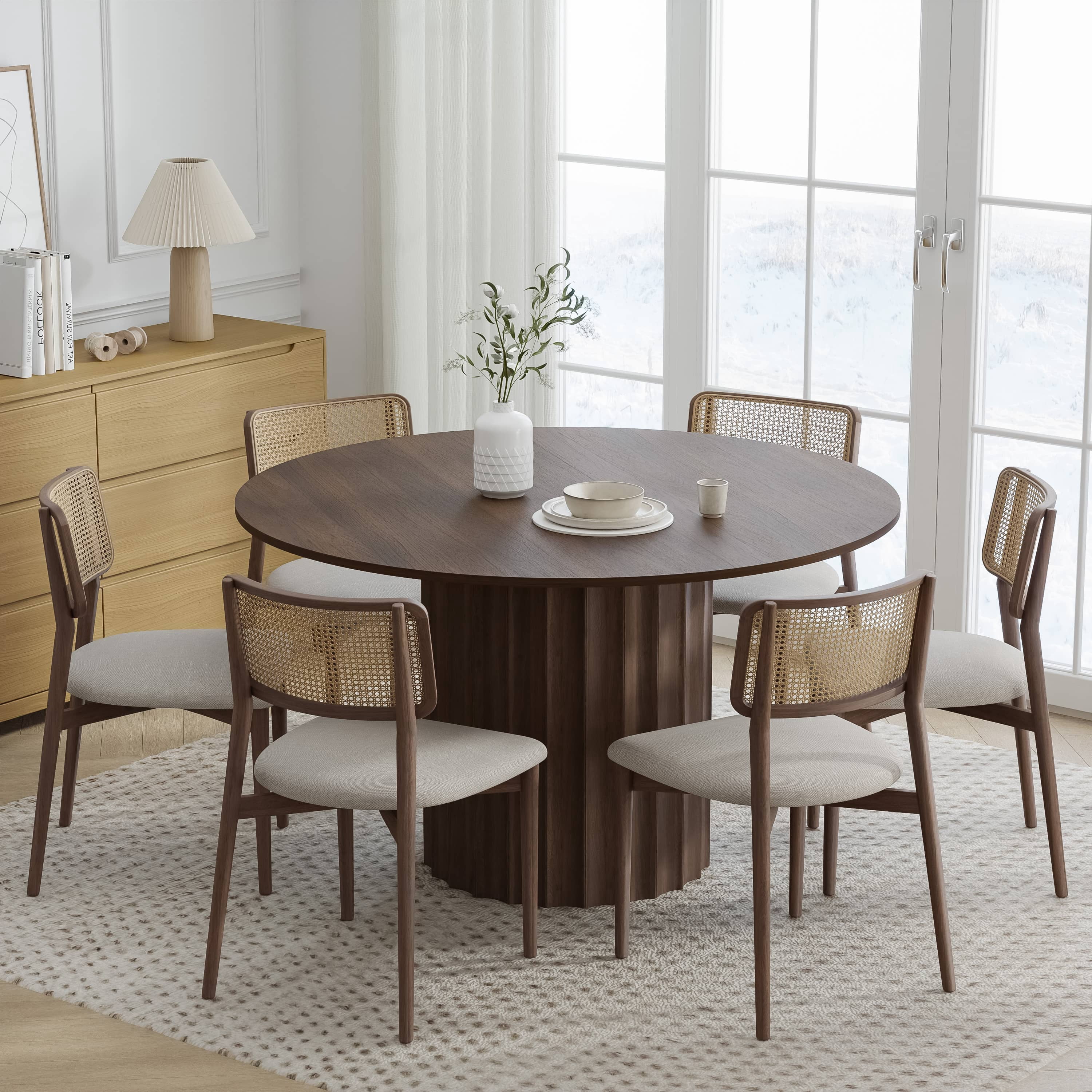 MAYEERTY 52" Wooden Round Table for 4，Modern Dining Kitchen for Dining Room Kitchen,Walnut