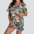 thumbnail image 2 of Xmyrz Pajamas For Women Set Short Sleeve Satin Silk Button Down Halloween Print Loungewear Pj'S Sleepwear Outfit, 2 of 6
