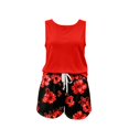 thumbnail image 3 of Women's Summer Set Sleeveless Tank Top and Shorts Set Women Crewneck Flowy Loose Fit Tank Top Women Summer Floral Beach Boardshorts(Red,M), 3 of 3