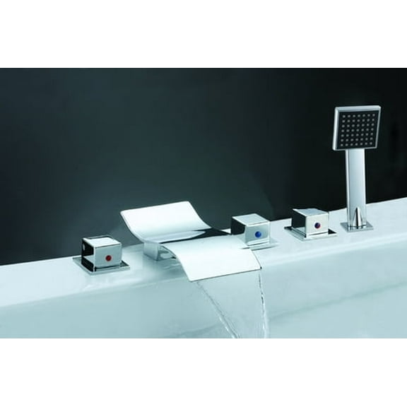 Juno Triple Handle Chrome Bathtub Waterfall Faucet with Square handheld shower