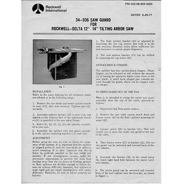 Delta Rockwell 34-936 Saw Guard for - 12" 14" Tilting Arbor Saw Instructions REPRINT