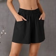 thumbnail image 2 of Bxsruta Women's Cotton Shorts High Waist Loose Fit Elastic Waistband Wide Leg with Pockets for Summer Casual Lounge, 2 of 7
