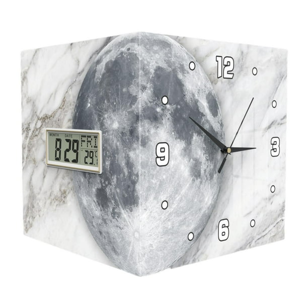 Reloj de pared de doble cara con pantalla digital (fecha, día de la semana, temperatura). Fabricado en metal resistente. Luna